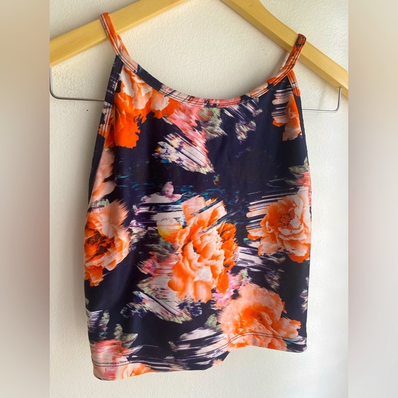 Betsey Johnson Performance Long Line Sports Bra Orange Floral Size Large Workout - Picture 1 of 6